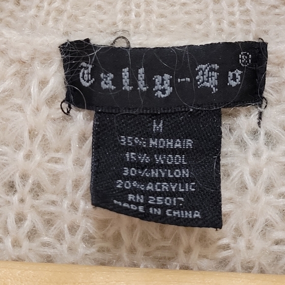 ♥️TallyHo mohair wool blend beige shawl collar crochet patch detail cardigan - Picture 8 of 9